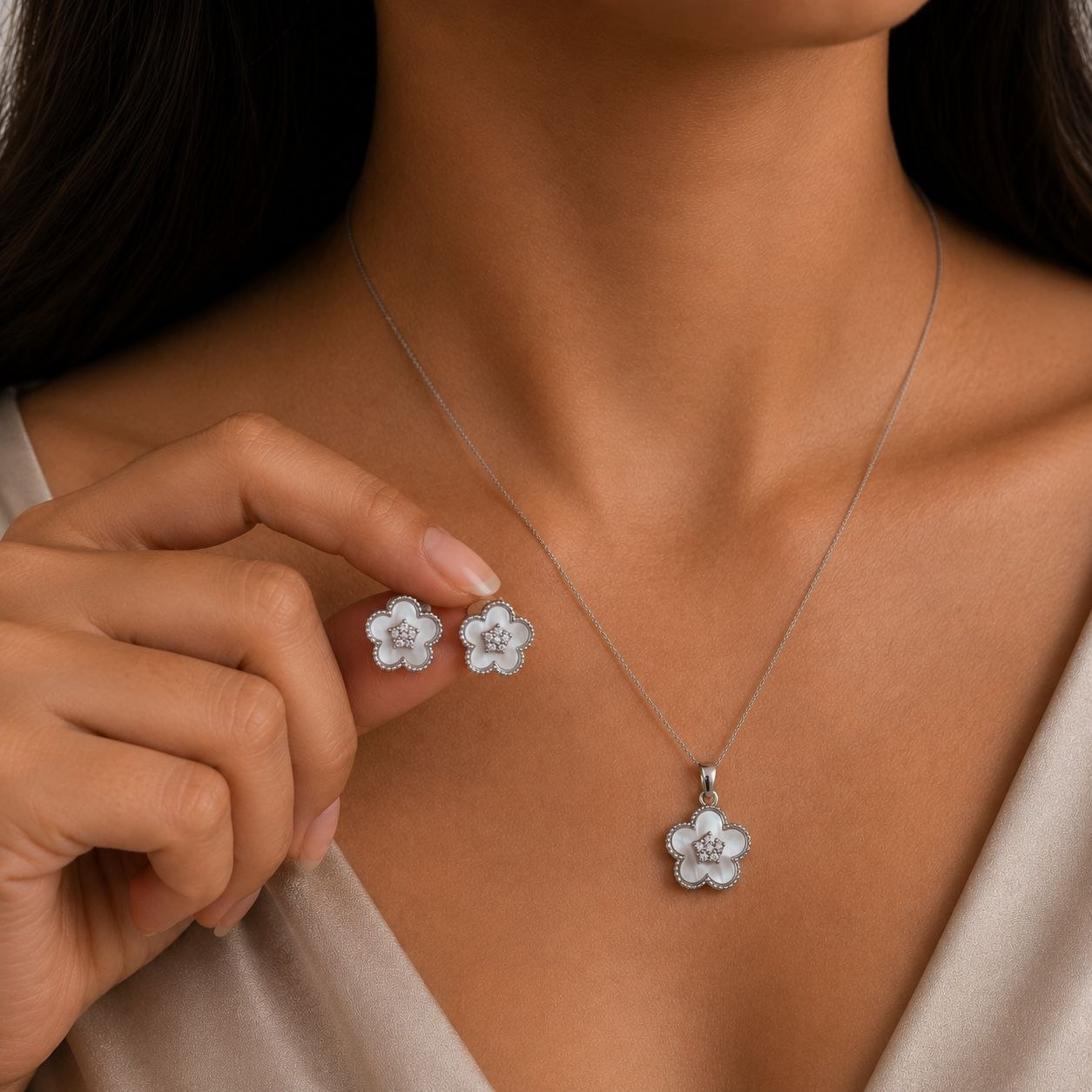 Floral Pendant Set 925 Silver