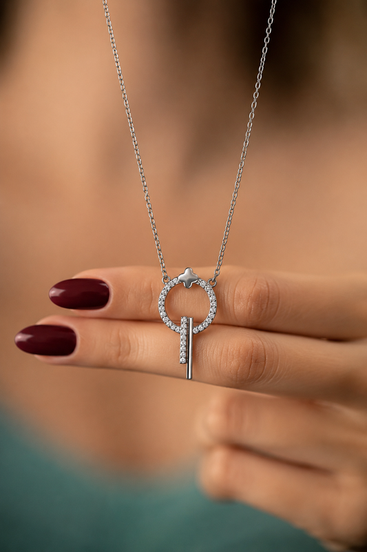Circle & Bar Pendant with Chain 925 Silver