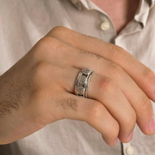 OM on Lotus 925 Silver Spinner Ring For Men