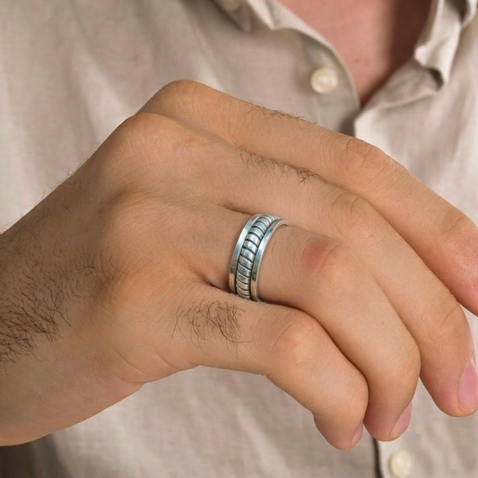 Spinner Snake Pattern 925 Silver Ring For Men